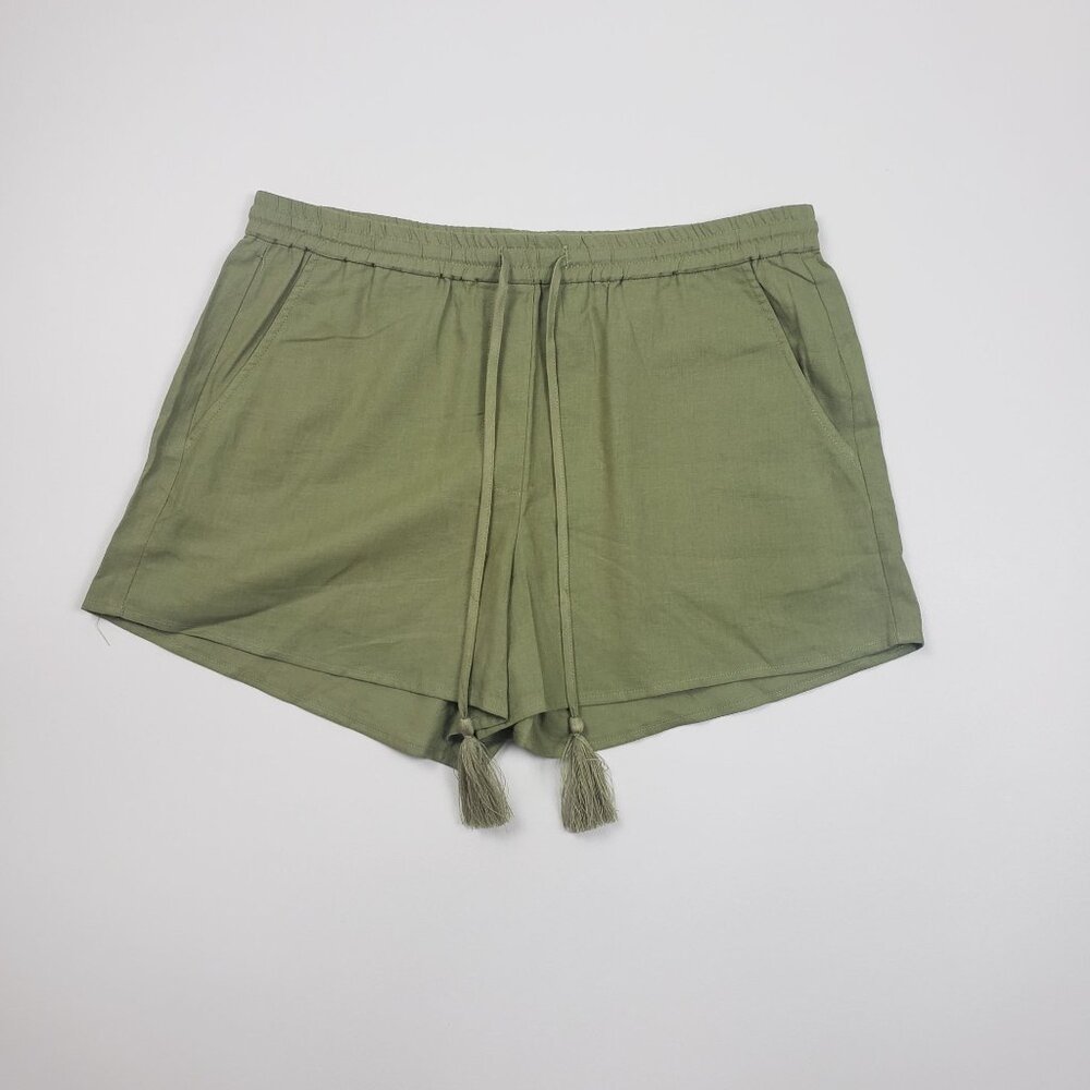 Andie Swim The Graciosa Short Women's Sz Small Ivy Green Linen Blend Tassel Ties - Picture 4 of 16